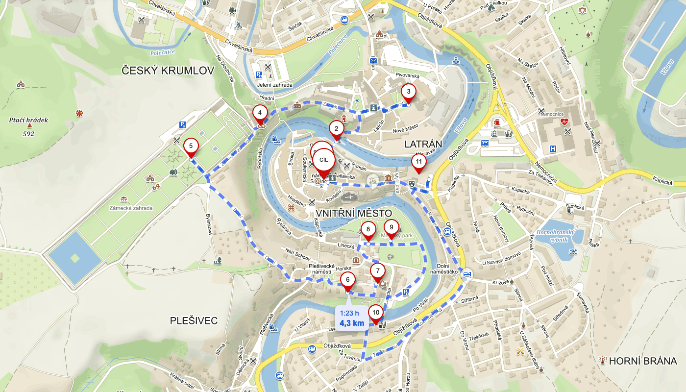 Krumlovské viničky a víno - mapa, zdroj: mapy.cz